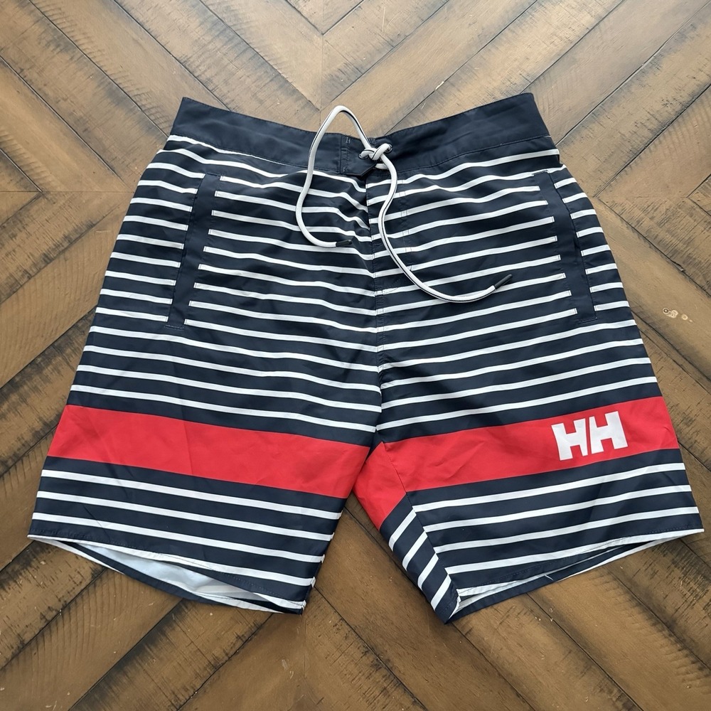 $65 Helly Hansen Koster Board Shorts Swim Trunks Striped Marine Size 33